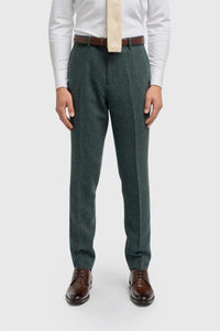 Thomas - vīriešu olīvu vilnas maisījuma tvīda bikses ar skujkoku rakstu