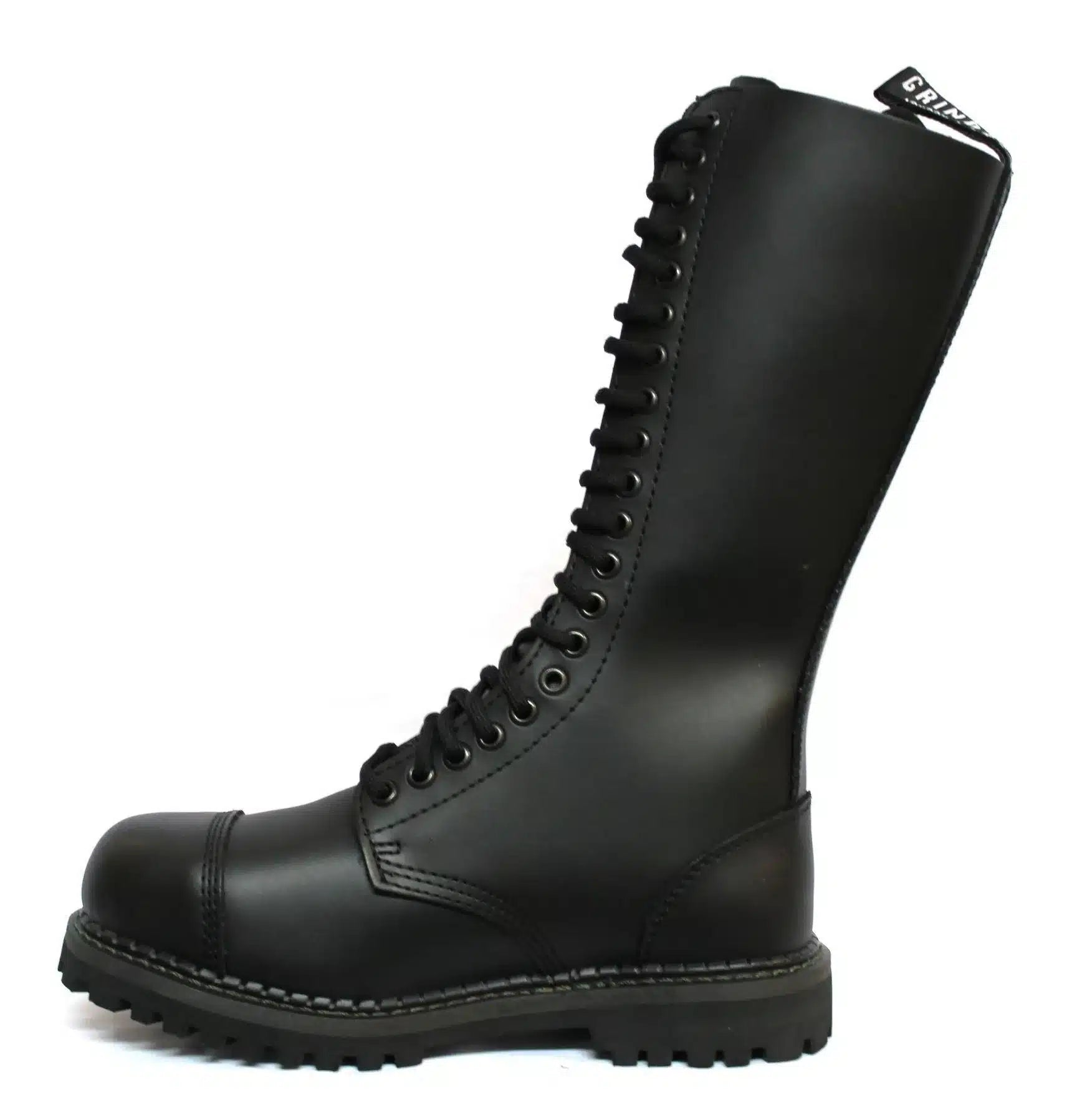 Unisex īstas ādas militārie zābaki, melni, Ginders King Punk Rock, drošības tērauda purngals