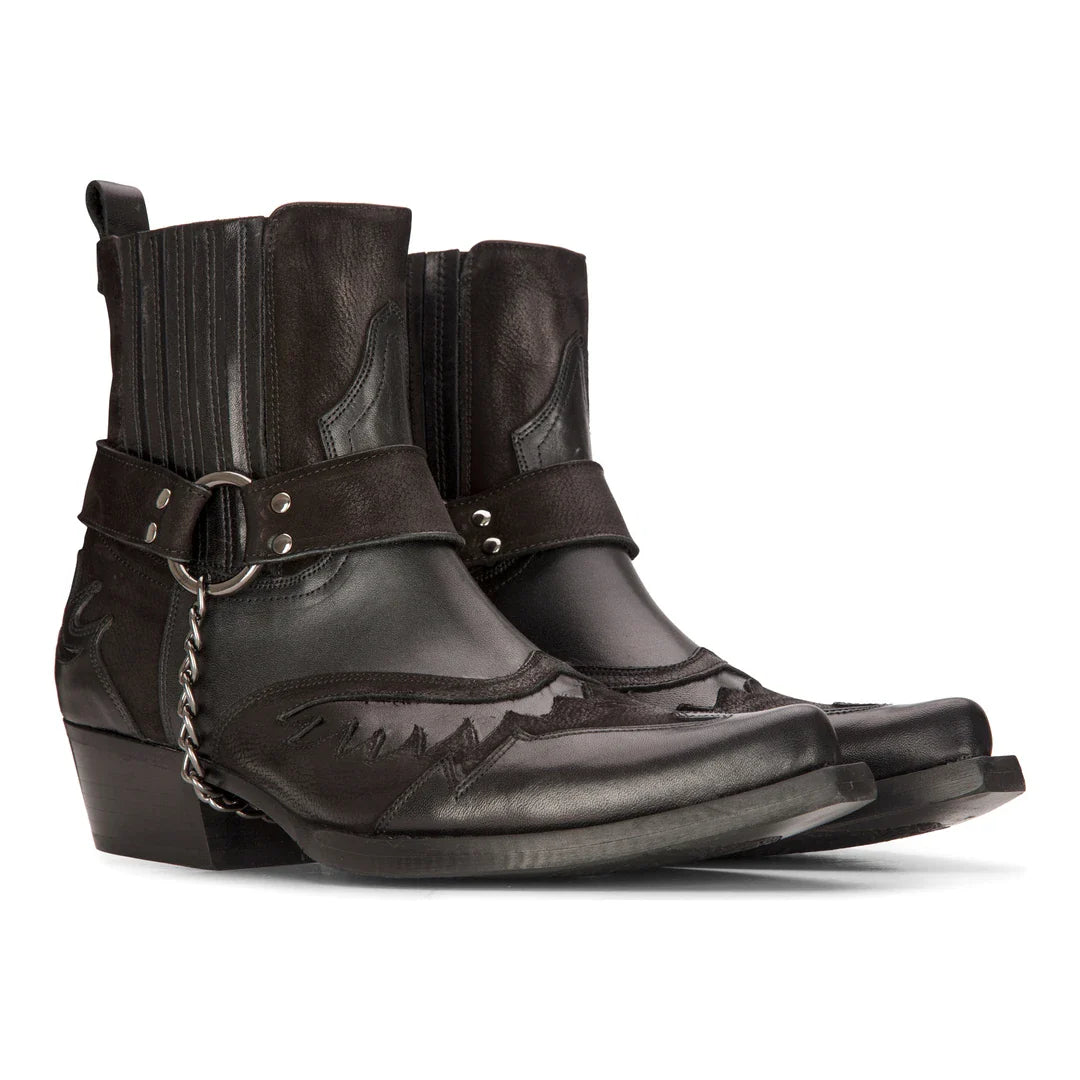 Vīriešu kovboju zābaki ar smailiem galiem, īstas ādas, melni, kovboju zābaki