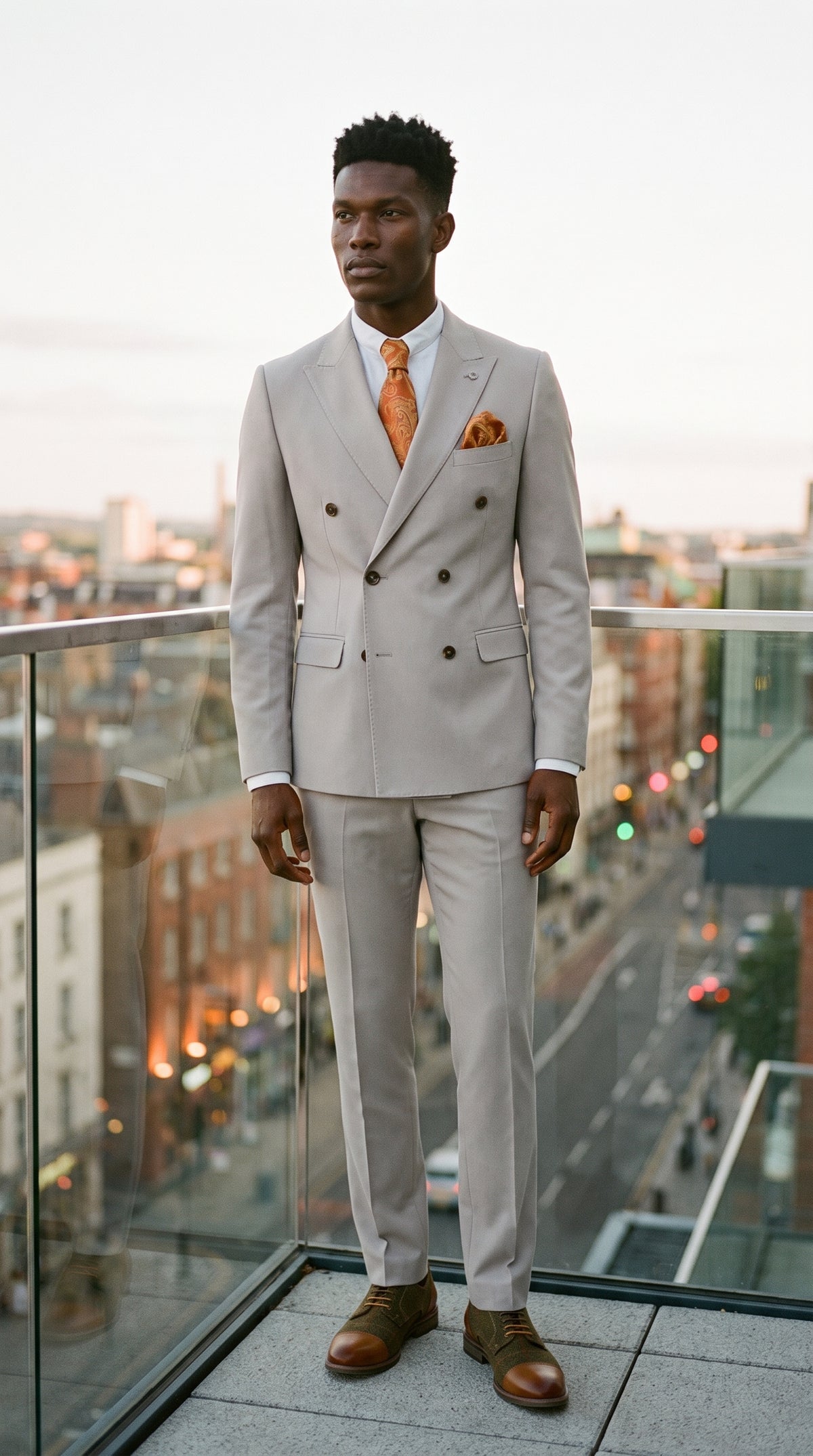 Look #660 styled with Mayfair - vīriešu divdaļīgs akmens krāsas uzvalks ar dubultbrilles
