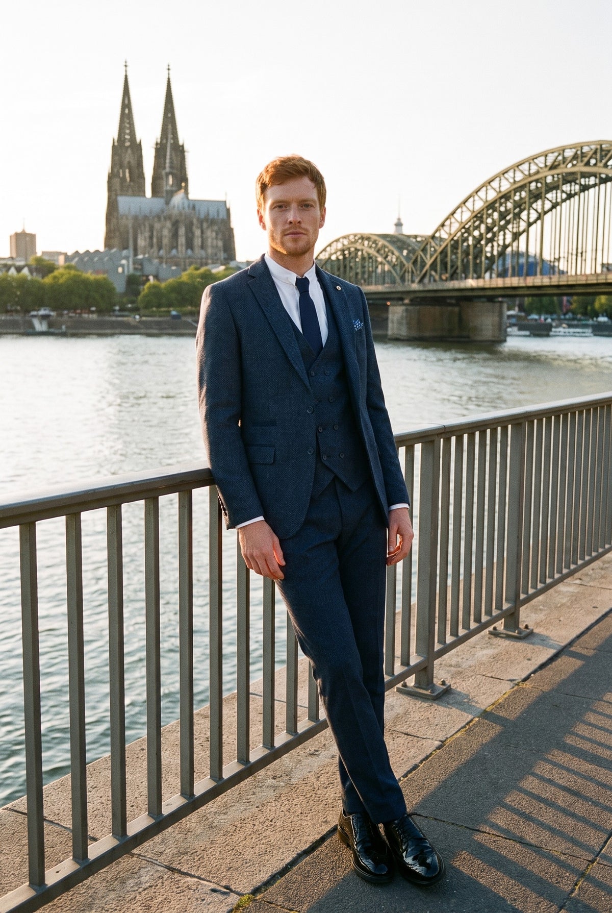 Look #382 styled with Vīriešu trīsdaļīgs tumši zils uzvalks ar divrindu vesti
