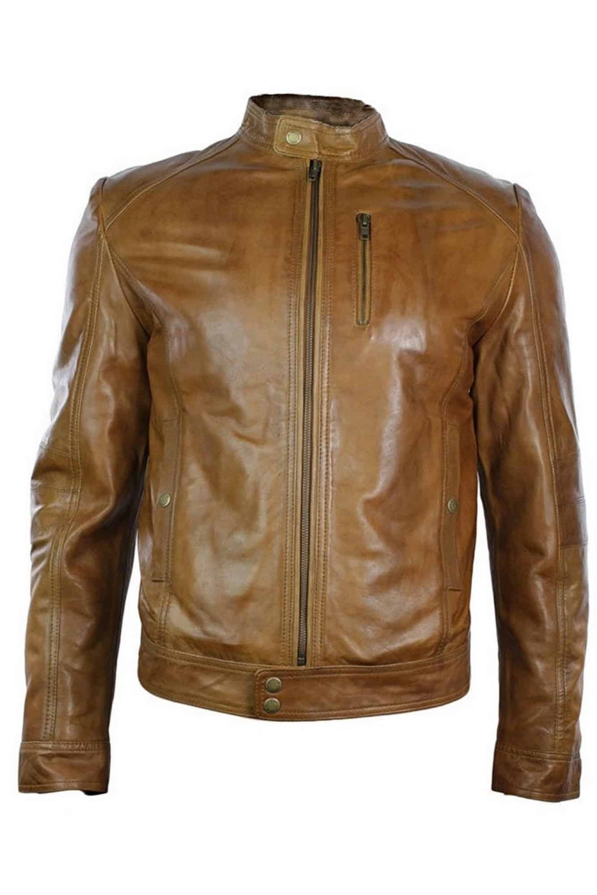 Īstas ādas melna, rāvējslēdzēja, pieguļoša vīriešu baikeru jaka, retro, vintage, eleganta, ikdienas, brūna