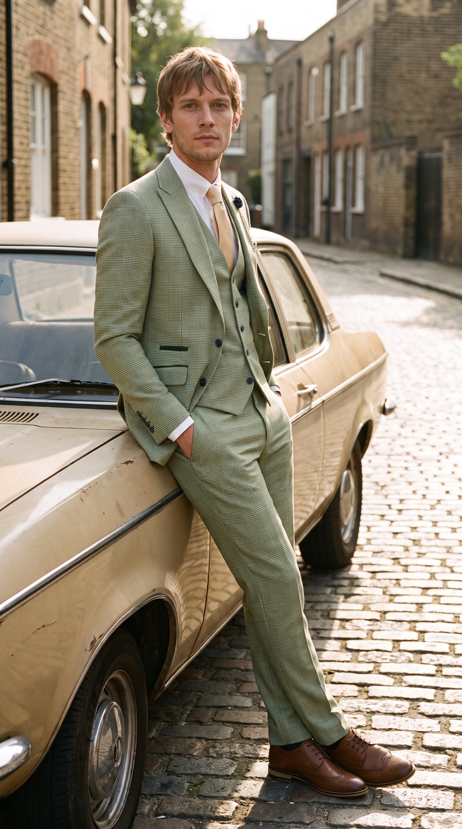 Look #257 styled with Caridi - vīriešu salvijas zaļš trīsdaļīgs rūtainais uzvalks