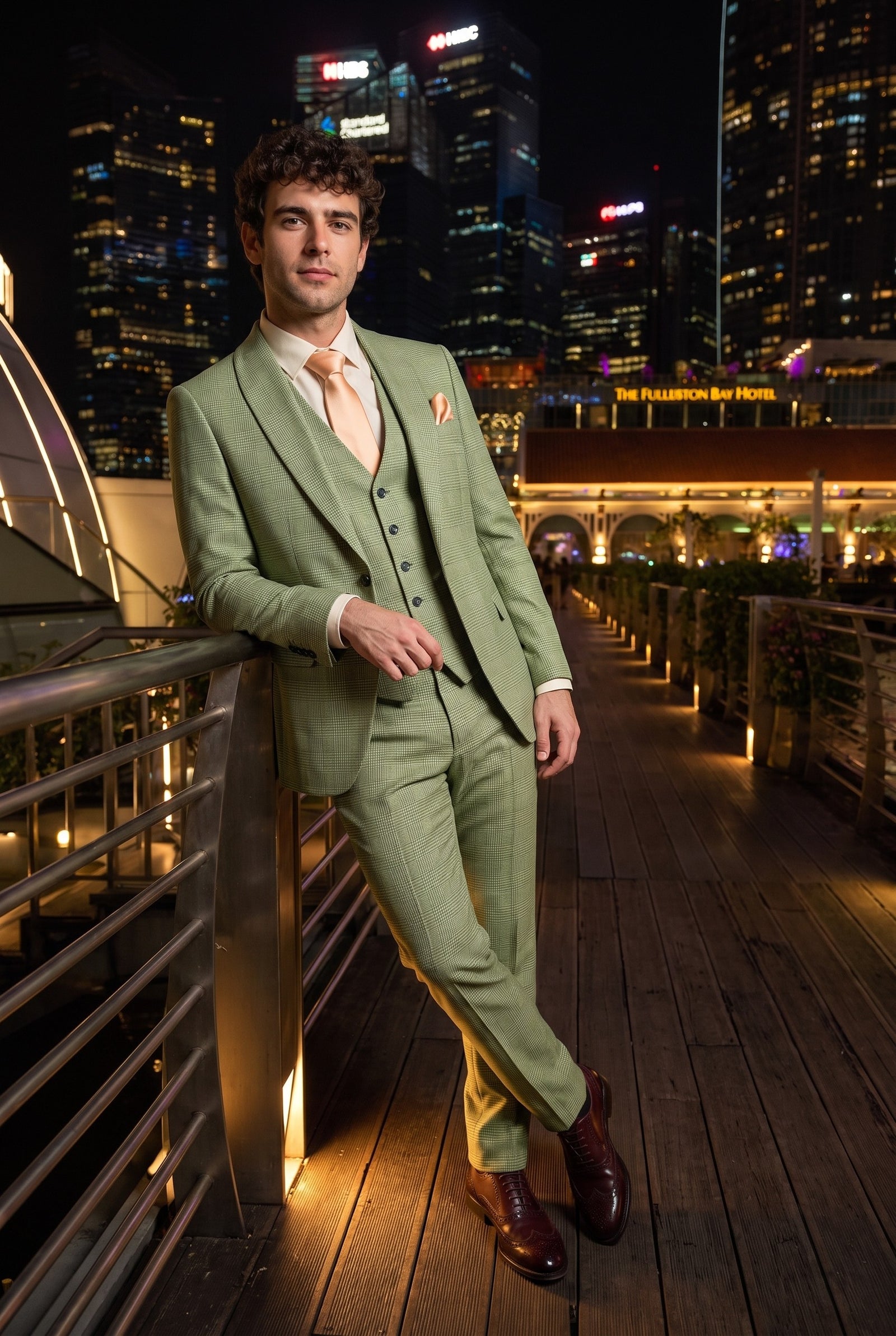 Look #308 styled with Caridi - vīriešu salvijas zaļš trīsdaļīgs rūtainais uzvalks