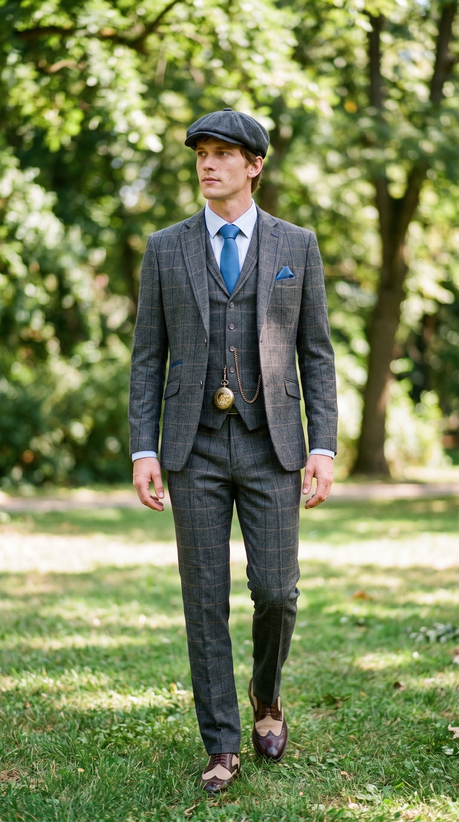 Look #132 styled with Cavani Albert - vīriešu trīsdaļīgs tvīda uzvalks ar "siļķu kaula" rakstu - tumši zils
