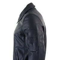 Vīriešu ādas Harrington tumši zila bomberjaka klasiskā pilotjaka