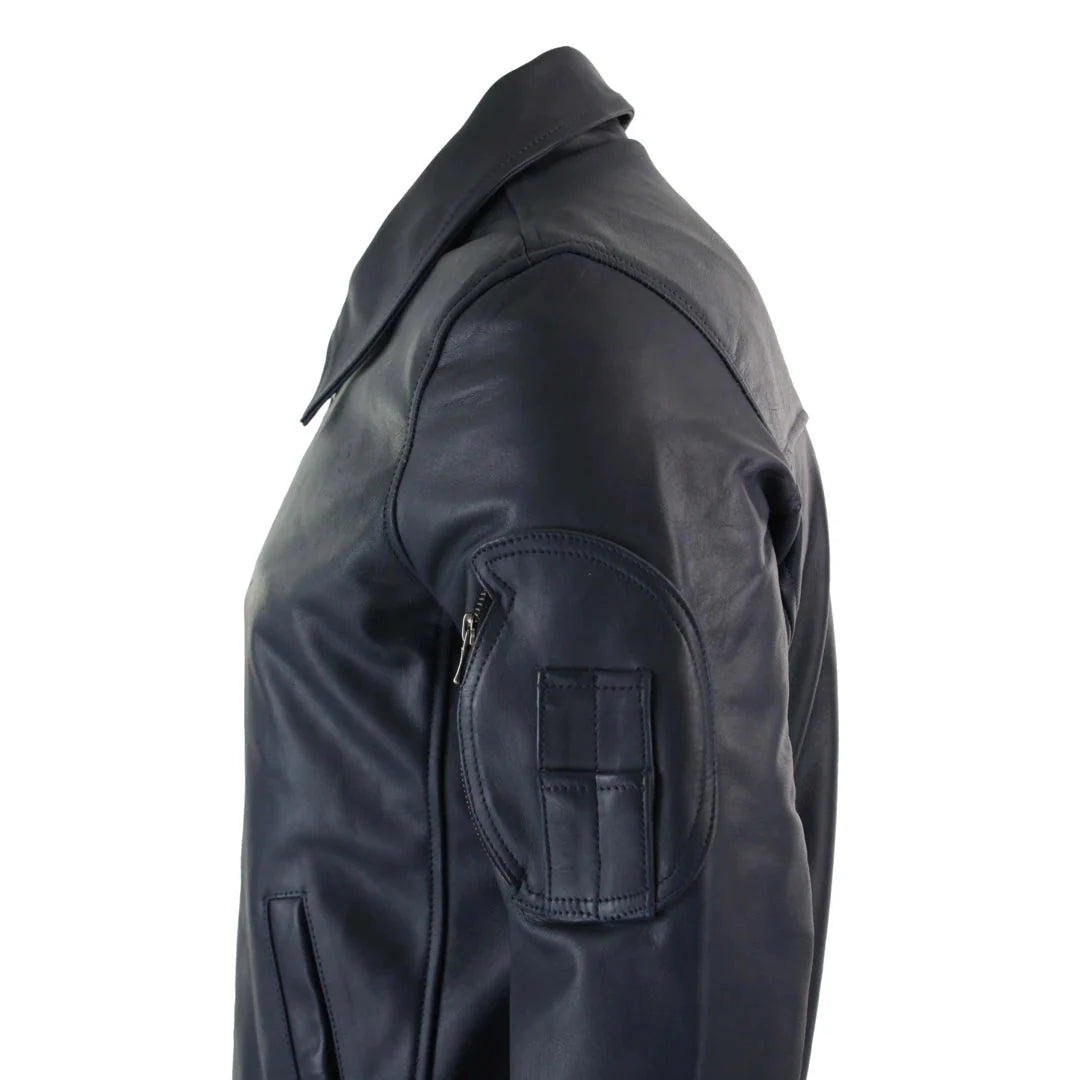 Vīriešu ādas Harrington tumši zila bomberjaka klasiskā pilotjaka