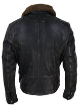 Vīriešu vintage ādas jaka ar kažokādas apkakli