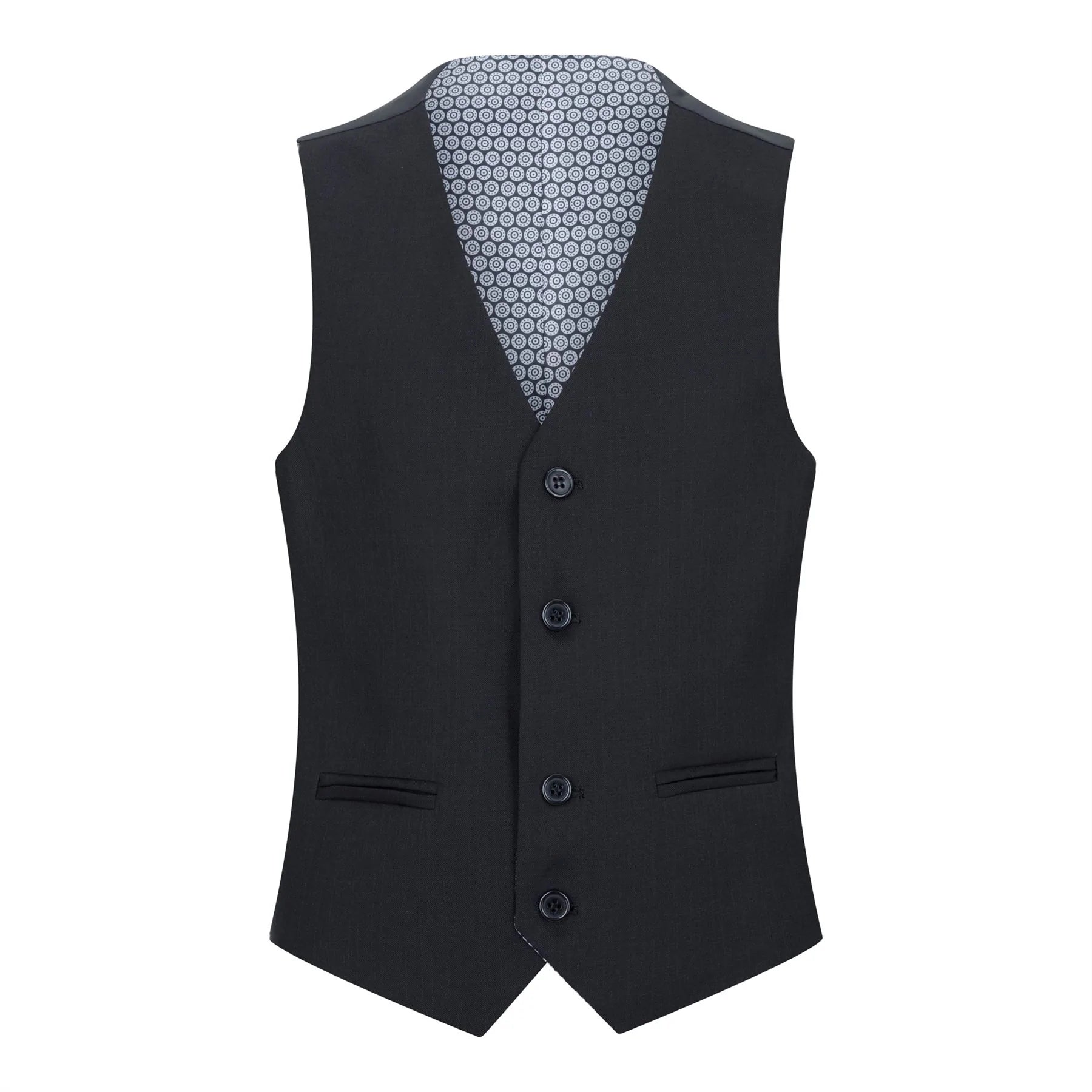 Zēnu melns 5 daļu uzvalks, žakete, veste, krekls, kaklasaites, bikses, kāzas, bēres