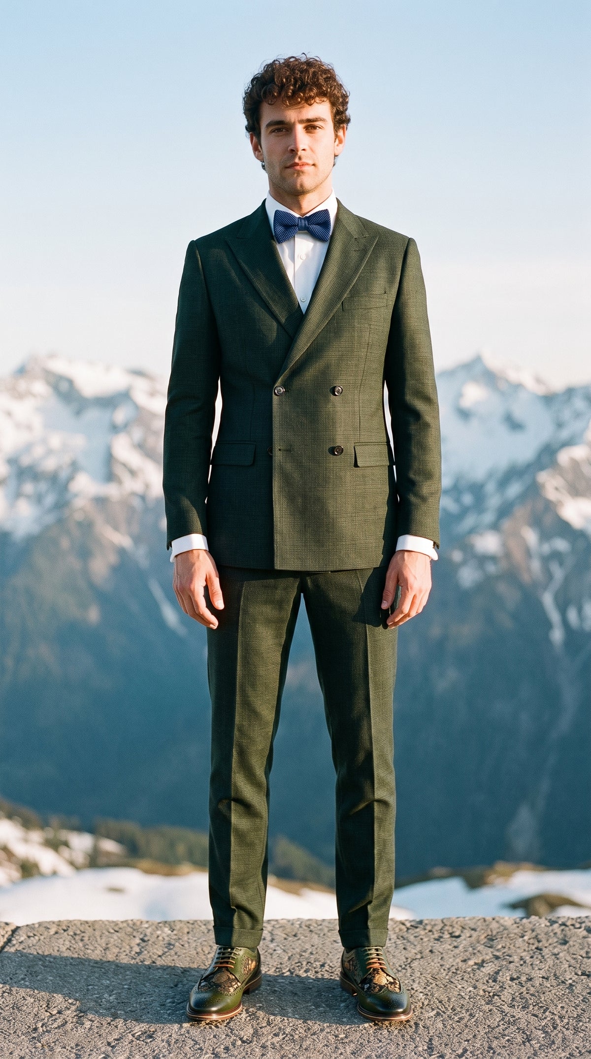 Look #345 styled with Caridi - vīriešu divdaļīgs olīvzaļš uzvalks ar divām rindām