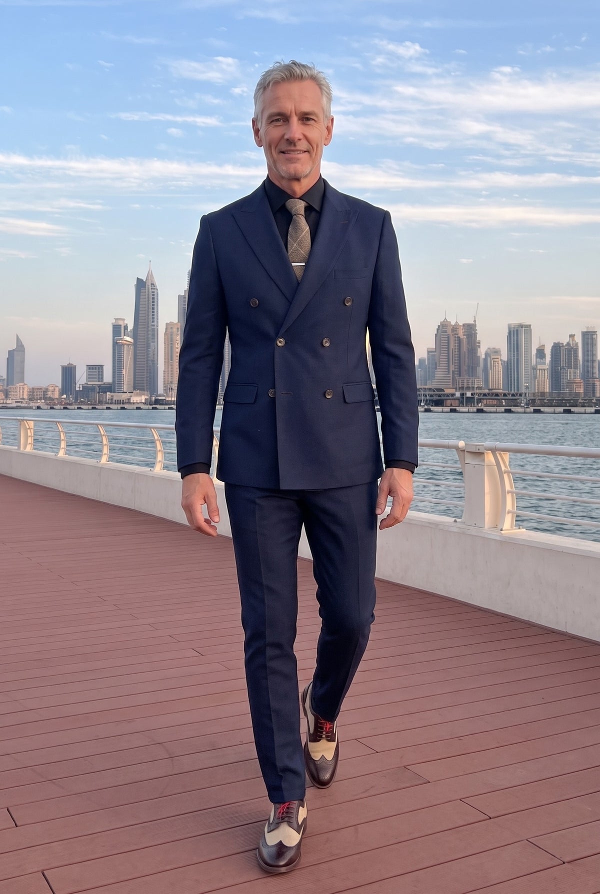 Look #638 styled with Mayfair - vīriešu tumši zils divdaļīgs uzvalks ar dubultrindu