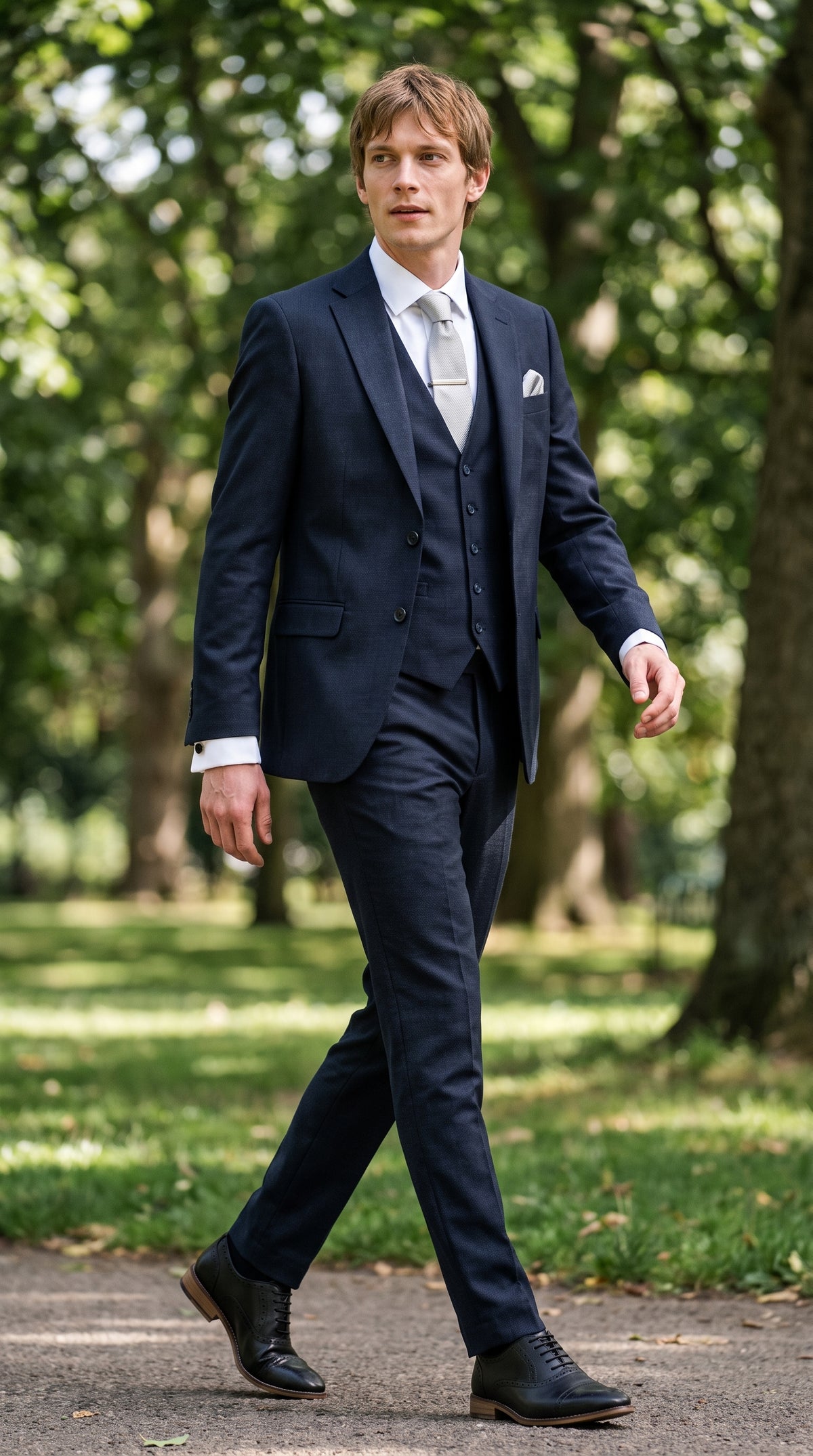 Look #823 styled with Bond - vīriešu tumši zils trīsdaļīgs uzvalks, pieguļošs