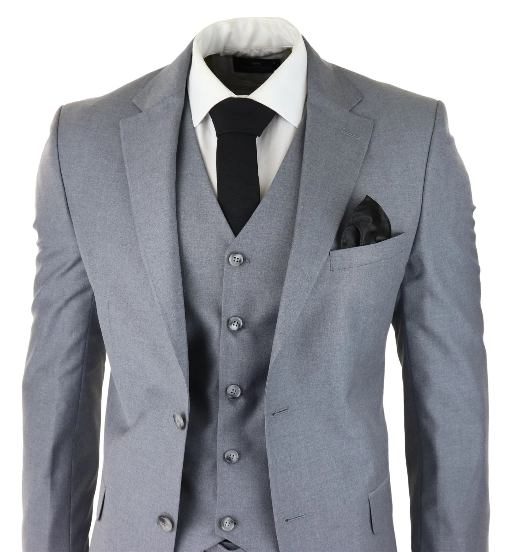 Vīriešu klasisks pelēks trīsdaļīgs uzvalks, pieguļošs, vintage, retro, elegants, formāls, kāzu tērps