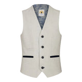 Zēnu trīsdaļīgs krēmkrāsas tvīda uzvalks kāzām, ballītēm, rūtains, pieguļošs, elegants, formāls