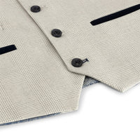 Zēnu trīsdaļīgs krēmkrāsas tvīda uzvalks kāzām, ballītēm, rūtains, pieguļošs, elegants, formāls