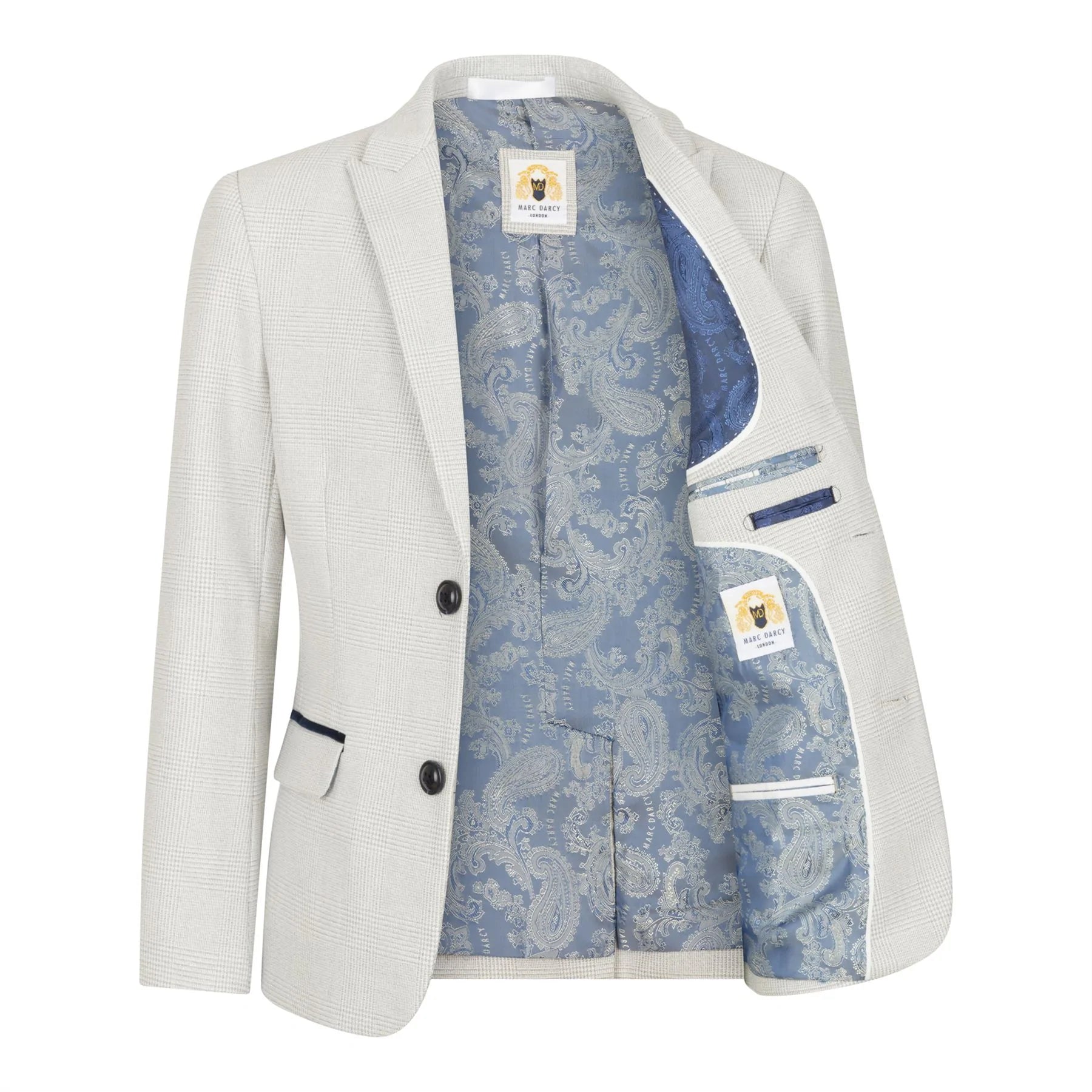 Zēnu trīsdaļīgs krēmkrāsas tvīda uzvalks kāzām, ballītēm, rūtains, pieguļošs, elegants, formāls