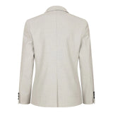 Zēnu trīsdaļīgs krēmkrāsas tvīda uzvalks kāzām, ballītēm, rūtains, pieguļošs, elegants, formāls