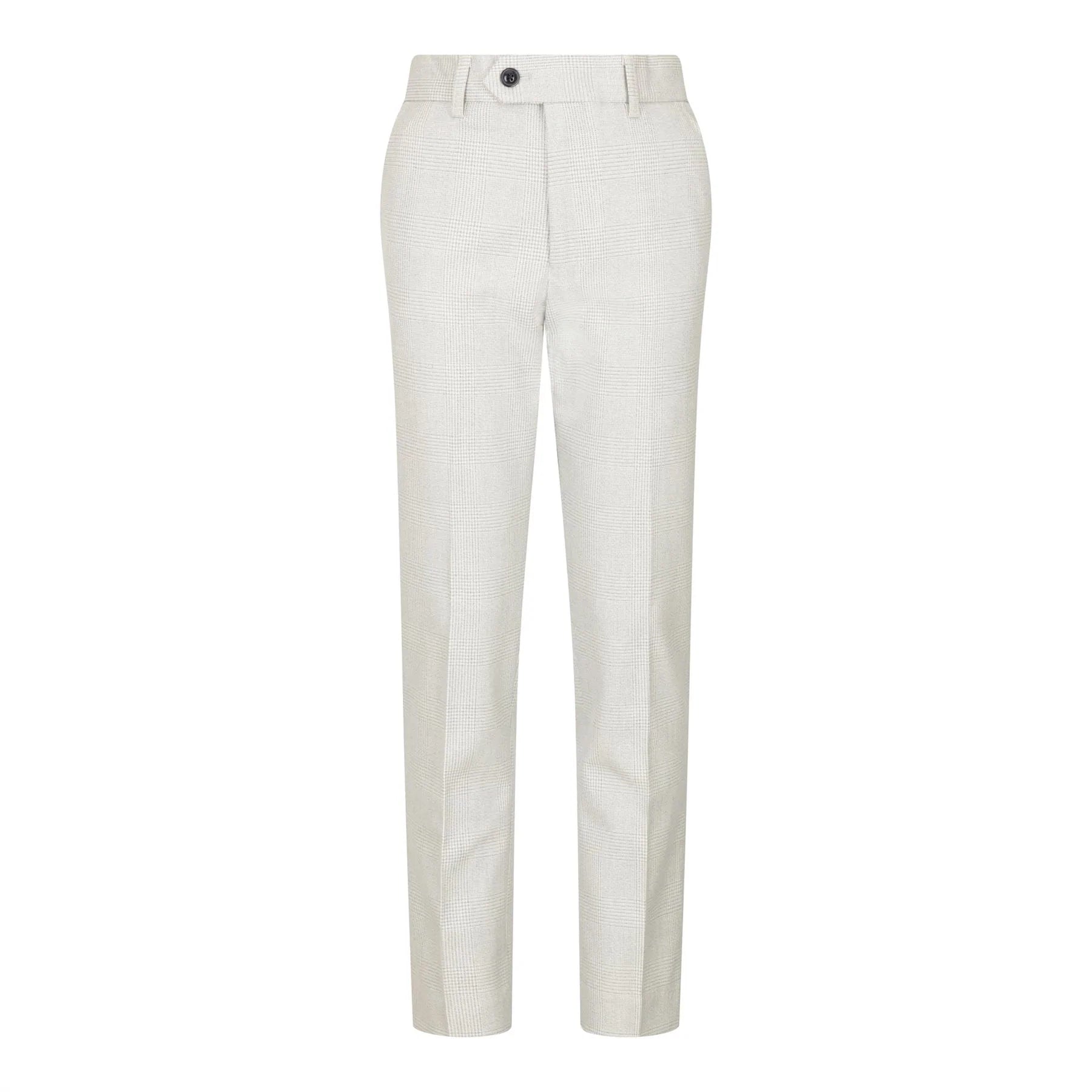 Zēnu trīsdaļīgs krēmkrāsas tvīda uzvalks kāzām, ballītēm, rūtains, pieguļošs, elegants, formāls