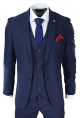 Vīriešu tumši zils trīsdaļīgs uzvalks, pieguļošs, elegants, formāls, klasisks, kāzu, retro, vintage stils