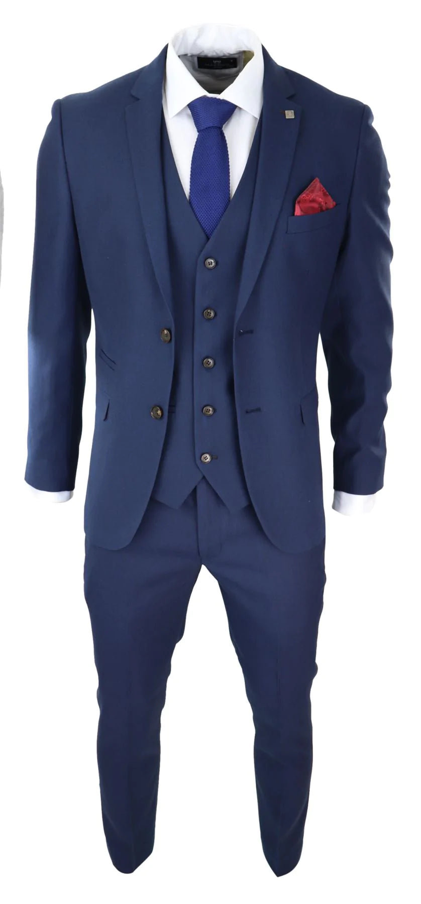 Vīriešu tumši zils trīsdaļīgs uzvalks, pieguļošs, elegants, formāls, klasisks, kāzu, retro, vintage stils