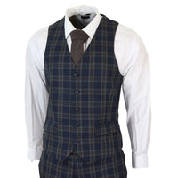 MT22Z0720 - Vīriešu tumši zils trīsdaļīgs rūtainais uzvalks