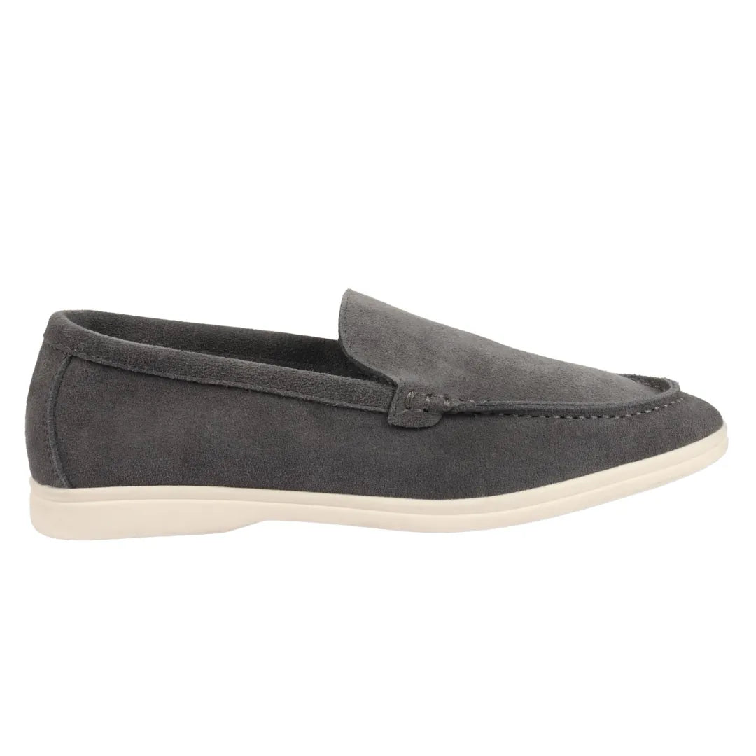 Vīriešu zamšādas pelēki uzvelkami komforta piegriezuma mokasīni