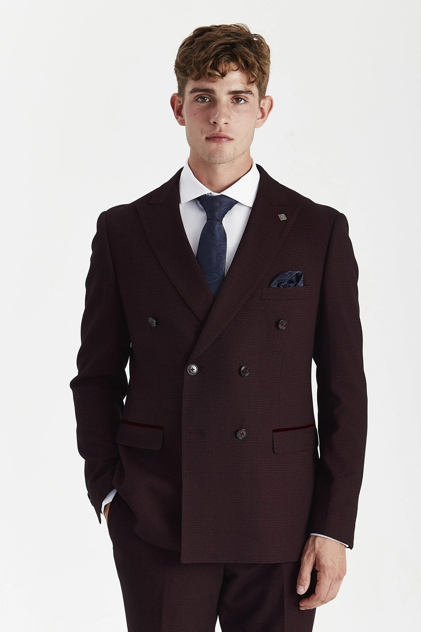 Regent - vīriešu bordo divdaļīgs uzvalks ar dubultrindu