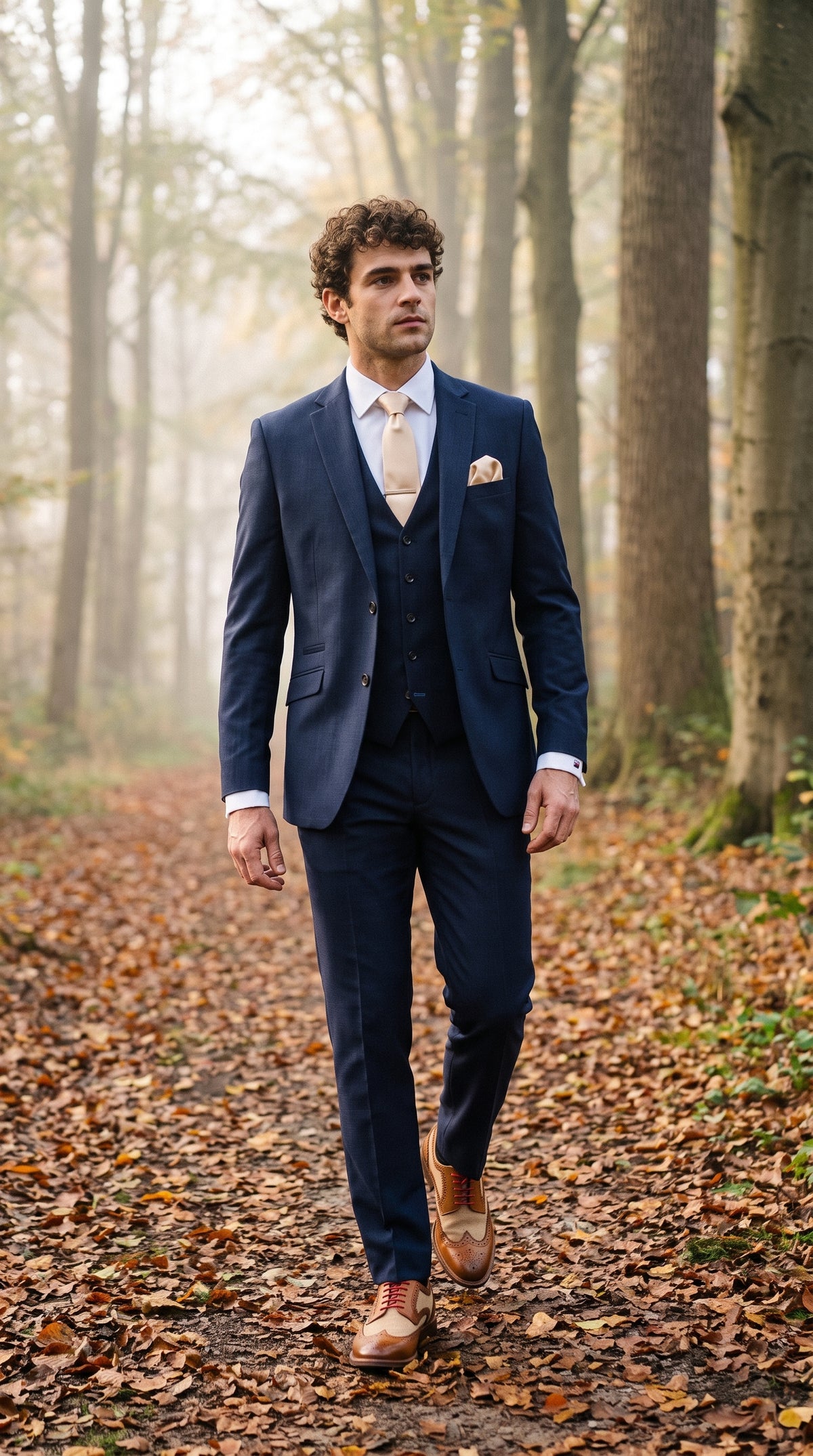 Look #496 styled with Vīriešu tumši zils, pieguļošs uzvalks