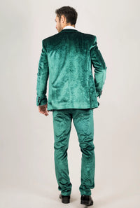 AK-25 vīriešu smaragdzaļš trīsdaļīgs samta kāzu smokings ar melnām atlokiem