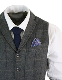 Cavani Albert - vīriešu klasiskā tvīda veste ar "siļķu kaula" rakstu, brūna, pelēka, pieguļoša, vintage stila veste, ogļu krāsā