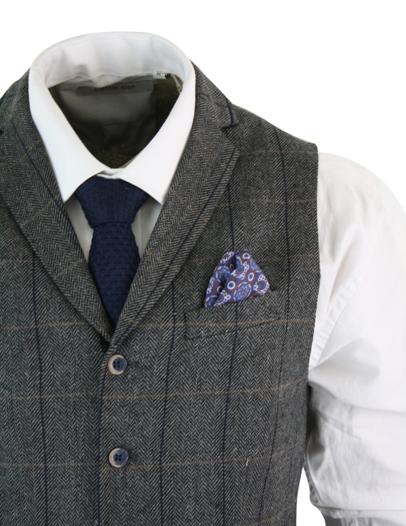Cavani Albert - vīriešu klasiskā tvīda veste ar "siļķu kaula" rakstu, brūna, pelēka, pieguļoša, vintage stila veste, ogļu krāsā