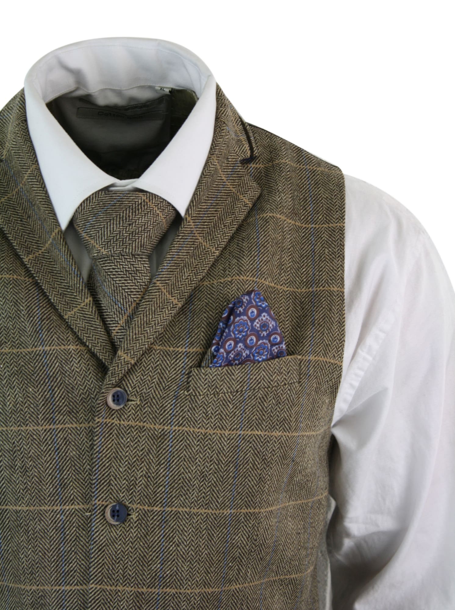 Cavani Albert - vīriešu klasiskā tvīda veste ar "siļķu kaula" rakstu, brūna, pelēka, pieguļoša, vintage stila veste, dzeltenbrūna