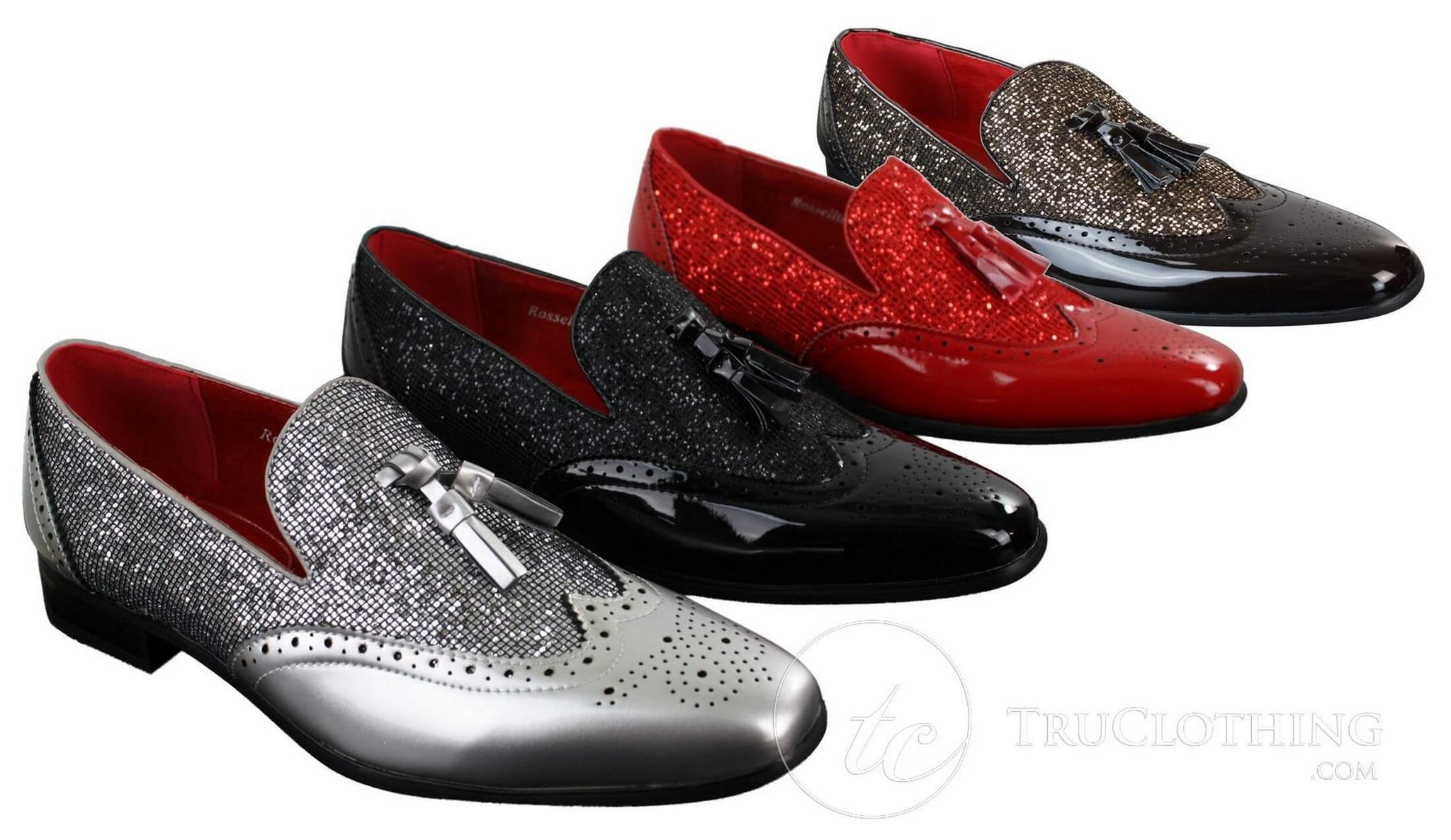 Vīriešu elegantas ballīšu kurpes ar spīdīgām, pušķotām virsmām, sarkanas, sudrabainas, melnas, uzvelkamas lakotas ādas kurpes