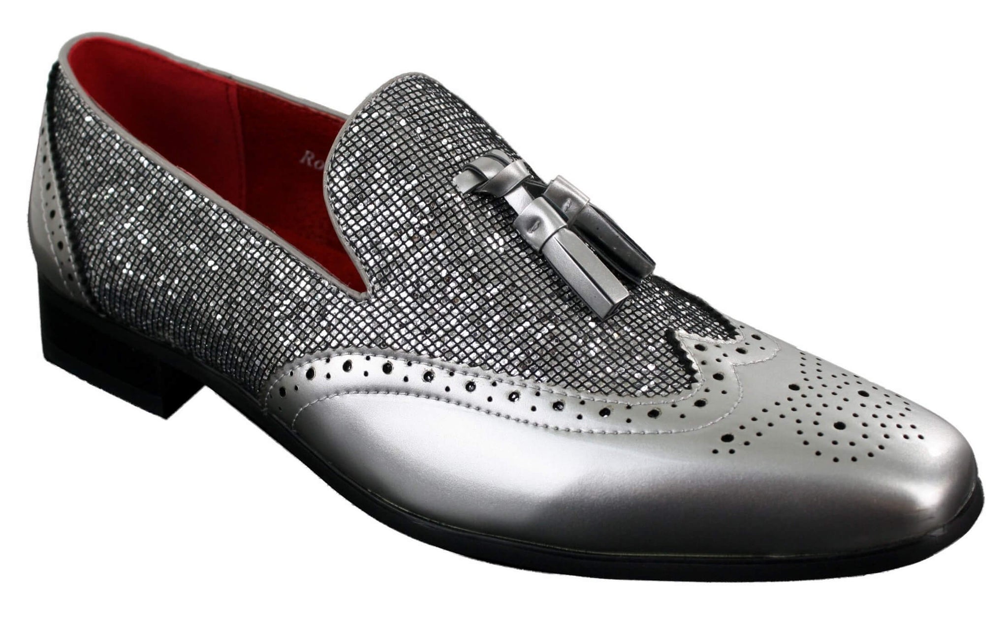 Vīriešu elegantas ballīšu kurpes ar spīdīgām, pušķotām virsmām, sarkanas, sudrabainas, melnas, uzvelkamas lakotas ādas kurpes
