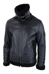 Vīriešu aitādas mētelis ar rāvējslēdzēju, melna ziemas silta kažokāda