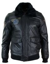 Vīriešu īstas ādas melna aviatora kažokādas apkakles pilota jaka Slim Fit Bomber jaka