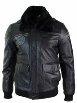 Vīriešu īstas ādas melna aviatora kažokādas apkakles pilota jaka Slim Fit Bomber jaka