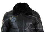 Vīriešu īstas ādas melna aviatora kažokādas apkakles pilota jaka Slim Fit Bomber jaka