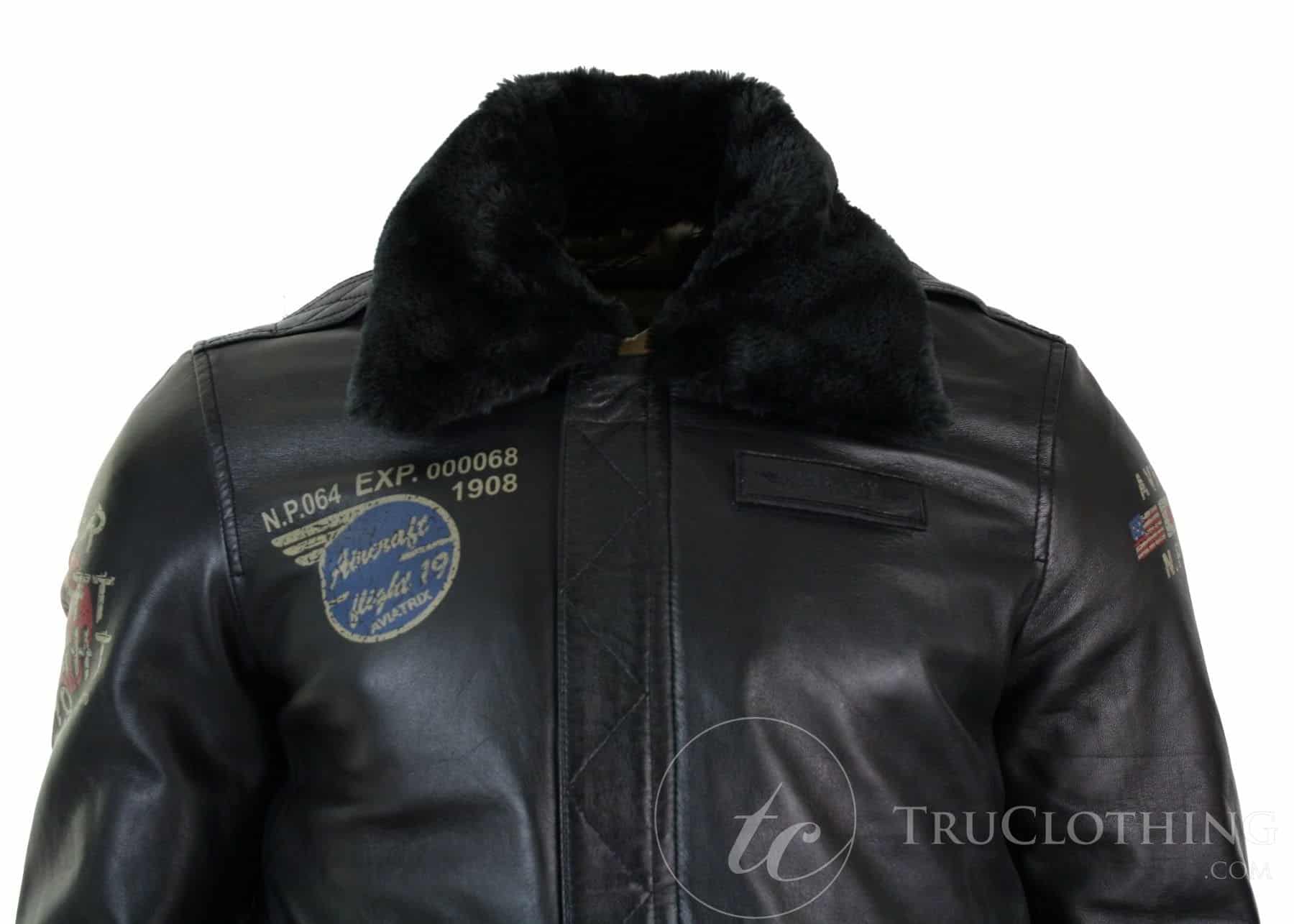 Vīriešu īstas ādas melna aviatora kažokādas apkakles pilota jaka Slim Fit Bomber jaka
