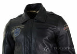 Vīriešu īstas ādas melna aviatora kažokādas apkakles pilota jaka Slim Fit Bomber jaka