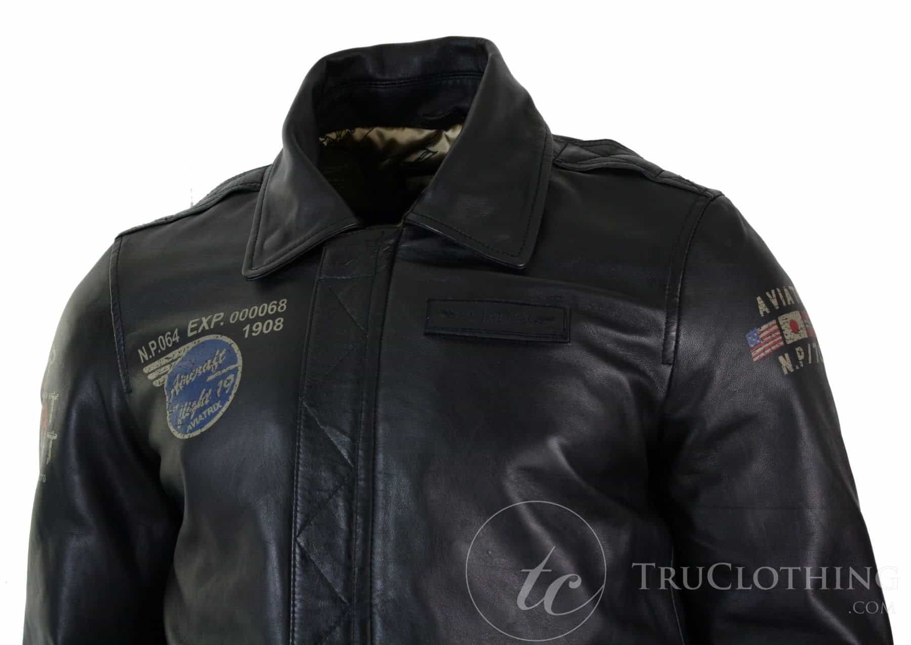 Vīriešu īstas ādas melna aviatora kažokādas apkakles pilota jaka Slim Fit Bomber jaka
