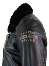 Vīriešu īstas ādas melna aviatora kažokādas apkakles pilota jaka Slim Fit Bomber jaka