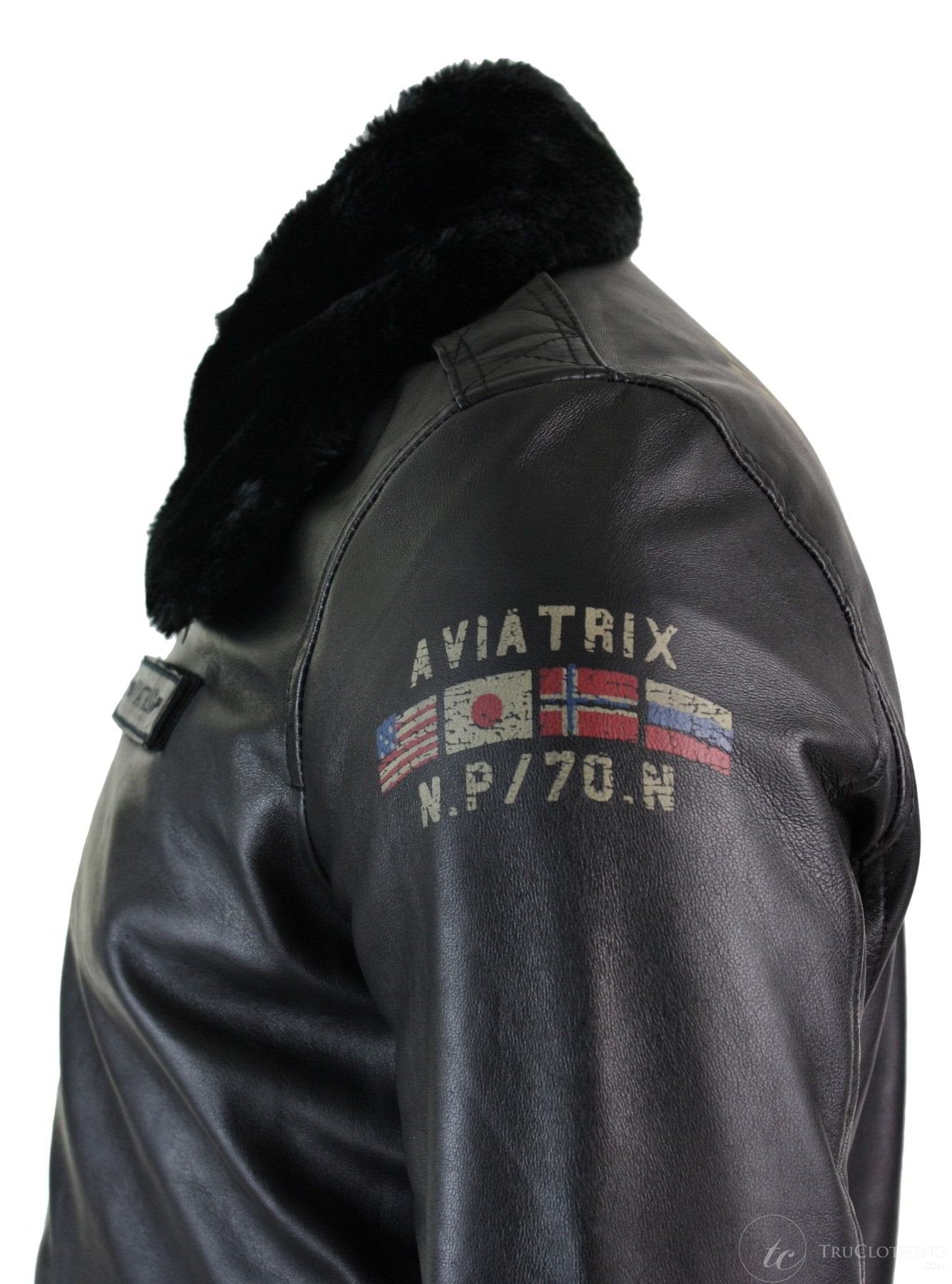 Vīriešu īstas ādas melna aviatora kažokādas apkakles pilota jaka Slim Fit Bomber jaka