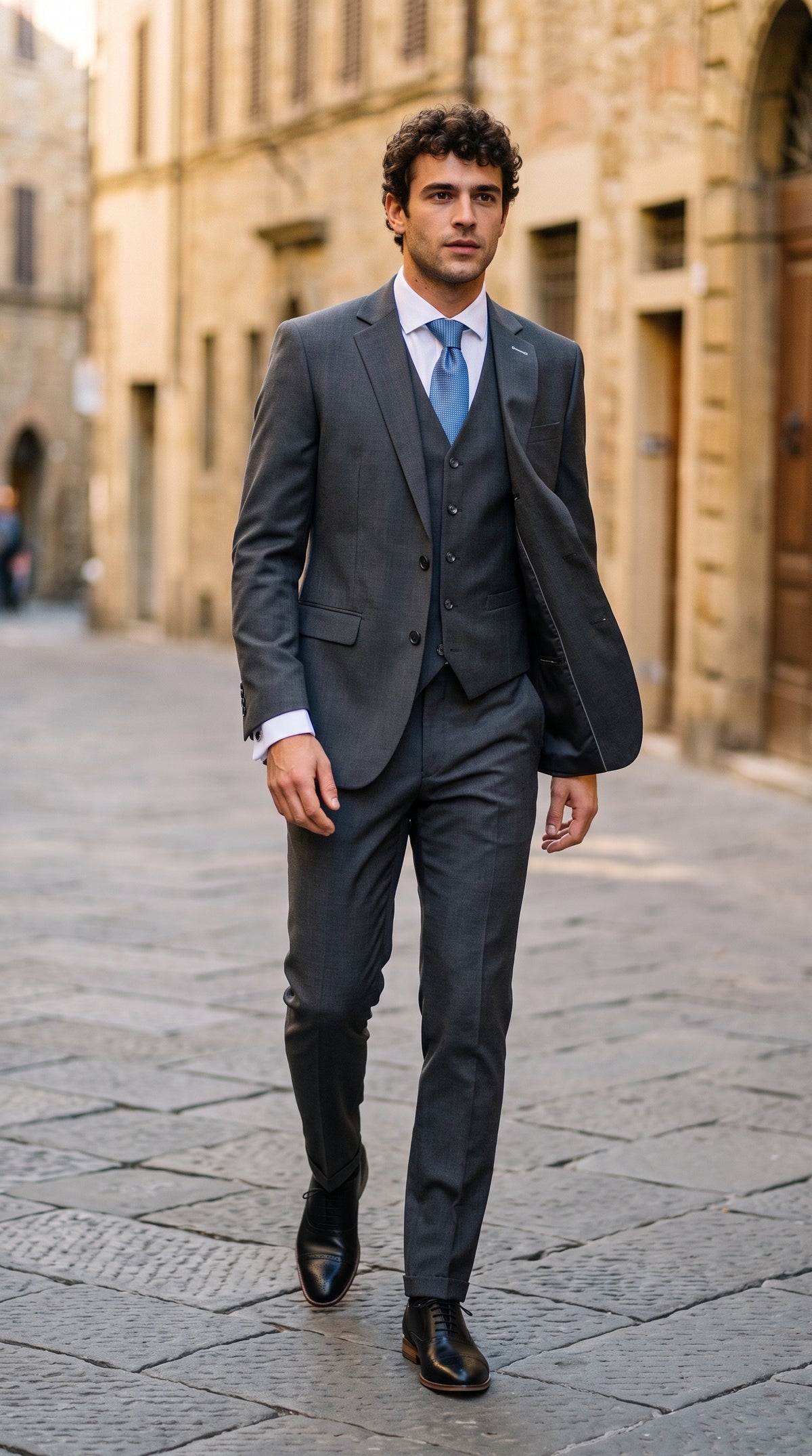 Look #824 styled with Bond - vīriešu ogļu krāsas trīsdaļīgs, pieguļošs uzvalks