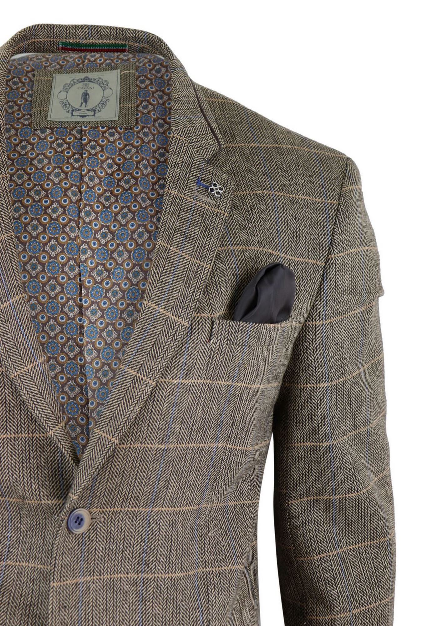 Vīriešu ozolkoka brūna vintage rūtaina tvīda žakete vai veste ar retro rakstu
