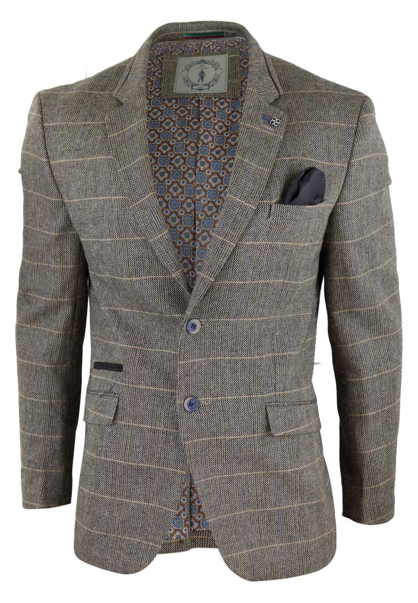 Vīriešu ozolkoka brūna vintage rūtaina tvīda žakete vai veste ar retro rakstu