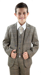 Zēnu dzeltenbrūns tvīda trīsdaļīgs uzvalks - Peaky Blinders Suit Albert