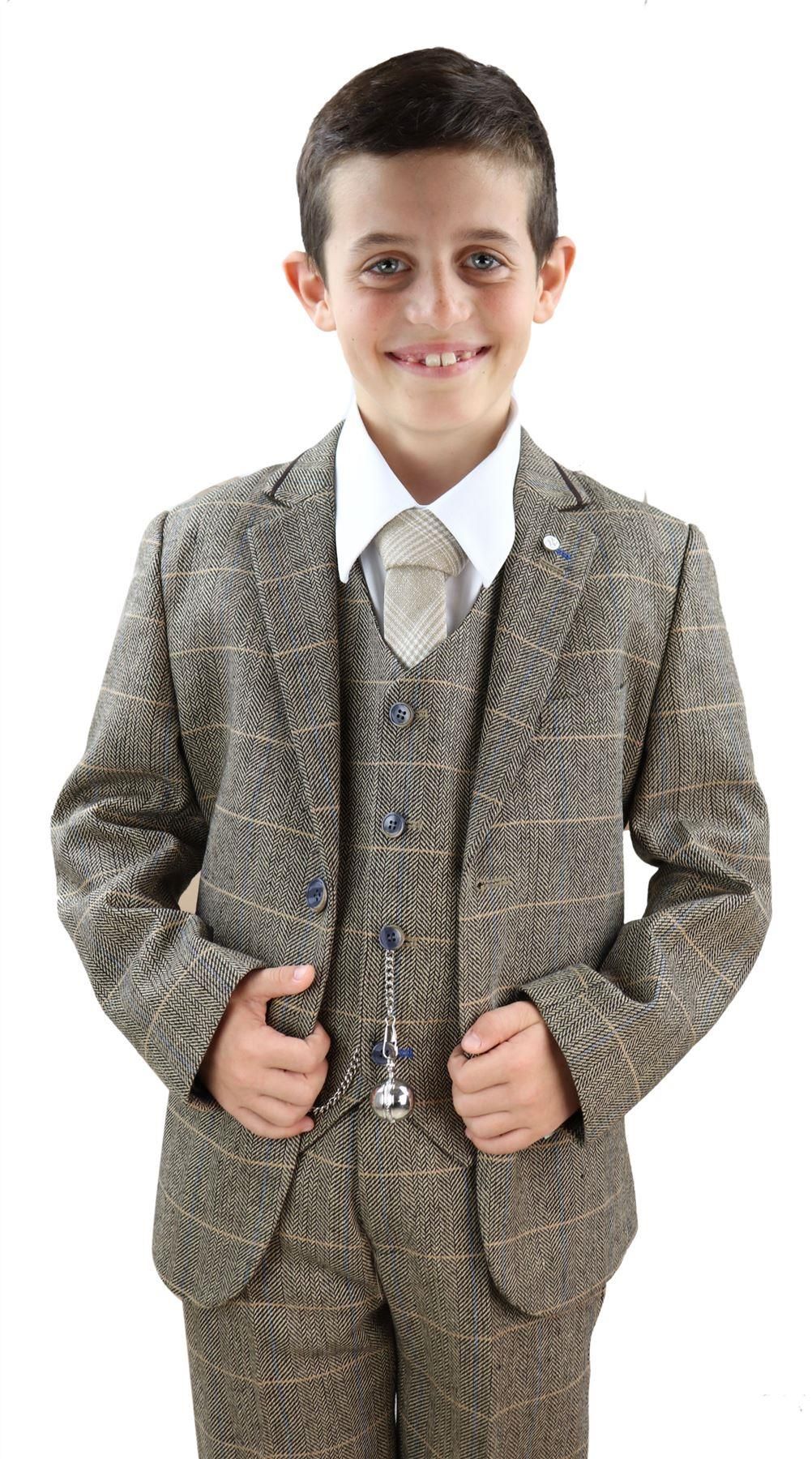 Zēnu dzeltenbrūns tvīda trīsdaļīgs uzvalks - Peaky Blinders Suit Albert