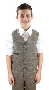 Zēnu dzeltenbrūns tvīda trīsdaļīgs uzvalks - Peaky Blinders Suit Albert
