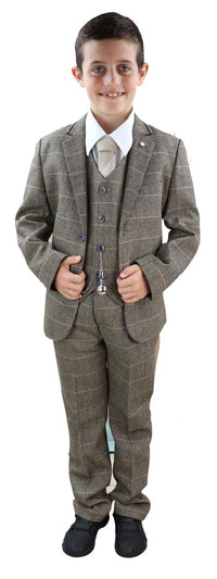 Zēnu dzeltenbrūns tvīda trīsdaļīgs uzvalks - Peaky Blinders Suit Albert